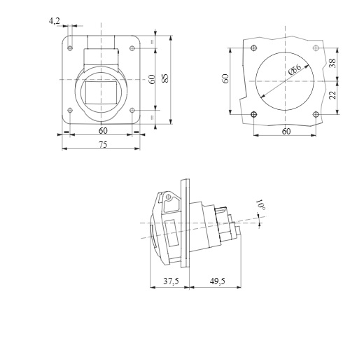 جيوس, بريزة صاروخ تثبيت على اللوحة زاوية 10 درجة, موديل GW62205H , بقدرة 16 امبير 220-250 فولت, 2P+E, , IP44 - الصورة 2