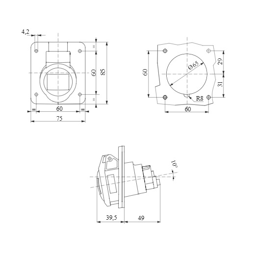 جيوس, بريزة صاروخ تثبيت على اللوحة زاوية 10 درجة, موديل GW62210H , بقدرة 16 امبير 380-415 فولت, 3P+N+E, , IP44 - الصورة 2