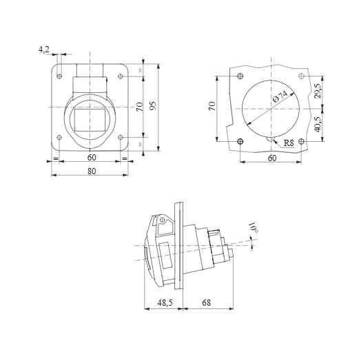 جيوس, بريزة صاروخ تثبيت على اللوحة زاوية 10 درجة, موديل GW62221H , بقدرة 32 امبير 380-415 فولت, 3P+N+E, , IP44 - الصورة 2