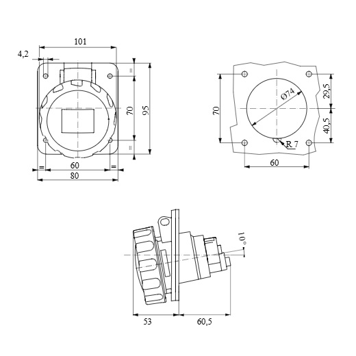 جيوس, بريزة صاروخ تثبيت على اللوحة زاوية 10 درجة, موديل GW62243H , بقدرة 32 امبير 380-415 فولت, 3P+N+E, , IP67 - الصورة 2